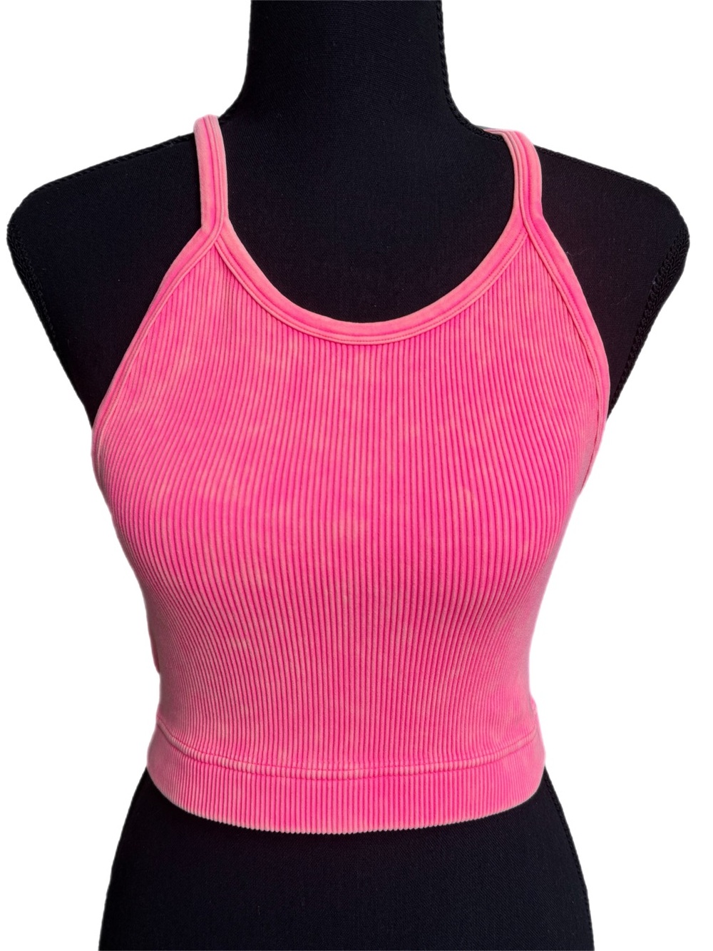 Zenana Pink Ribbed Racerback Cropped Tank — L/XL